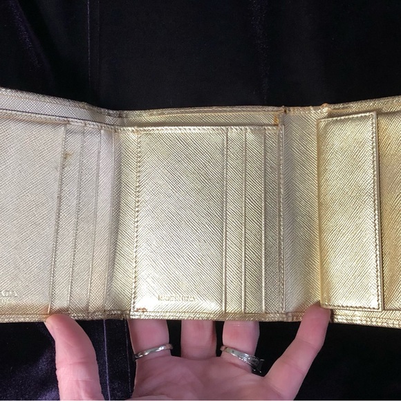 VERY RARE!! Prada gold metallic leather wallet! Would be great on chain! - Picture 12 of 16